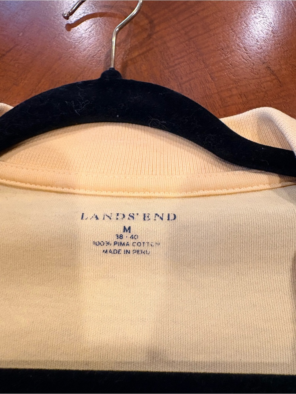 Lands' End Men's Long-Sleeve Pale Yellow Polo, prima 100% cotton, size M - Picture 2 of 4